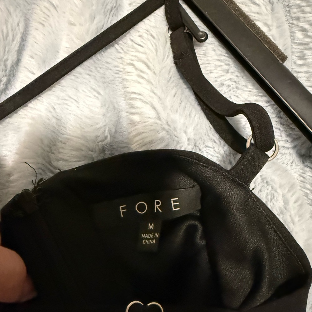 Fore Black Spaghetti-Strap Mini Dress with Side Fringe Detail - Picture 6 of 6